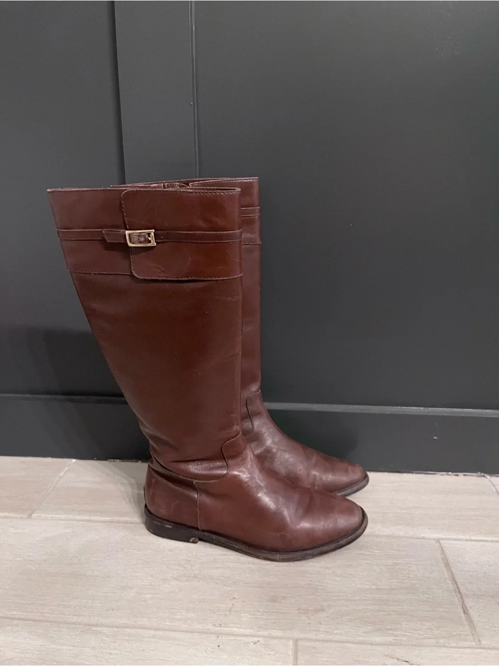 Banana Republic Tall Brown Leather Riding Boots with Buckle